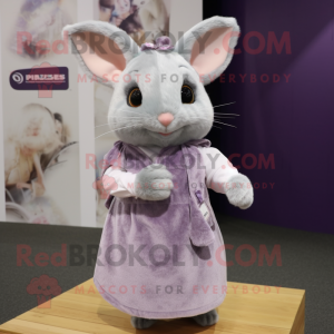 Lavender Chinchilla mascot costume character dressed with a Mini Dress and Scarf clips