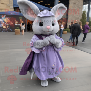 Lavender Chinchilla mascot costume character dressed with a Mini Dress and Scarf clips