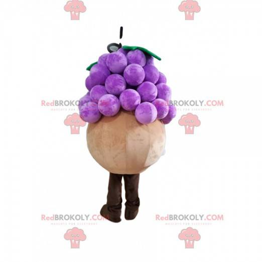 Mascot hombrecito redondo con un racimo de uvas - Redbrokoly.com