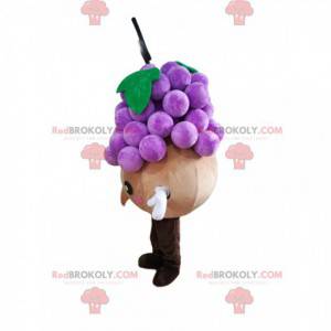 Mascot hombrecito redondo con un racimo de uvas - Redbrokoly.com