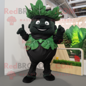 Black Cabbage Leaf mascot costume character dressed with a Dungarees and Rings