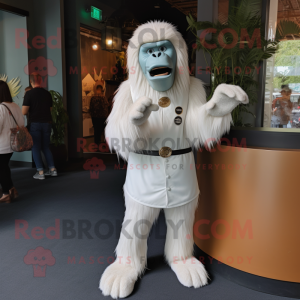 White Orangutan mascot costume character dressed with a Empire Waist Dress and Ties