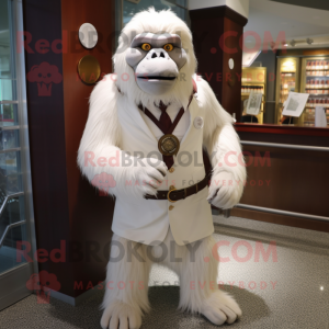 White Orangutan mascot costume character dressed with a Empire Waist Dress and Ties