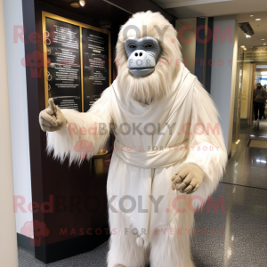 White Orangutan mascot costume character dressed with a Empire Waist Dress and Ties