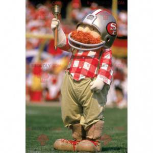 Mascot red-haired man with a mustached helmet and overalls -