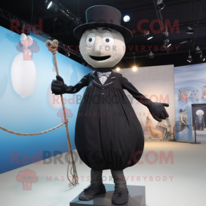 Black Tightrope Walker mascot costume character dressed with a Dress Shirt and Handbags