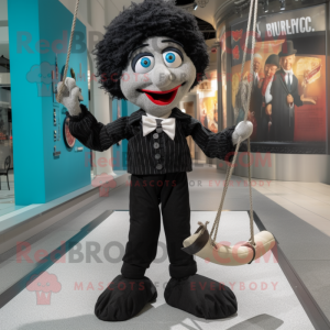 Black Tightrope Walker mascot costume character dressed with a Dress Shirt and Handbags