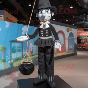 Black Tightrope Walker mascot costume character dressed with a Dress Shirt and Handbags