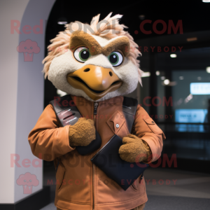 Beige Chicken Parmesan mascot costume character dressed with a Leather Jacket and Wallets