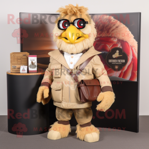 Beige Chicken Parmesan mascot costume character dressed with a Leather Jacket and Wallets