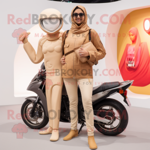 Beige Tikka Masala mascot costume character dressed with a Biker Jacket and Handbags