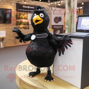 Black Hens mascot costume character dressed with a A-Line Skirt and Smartwatches