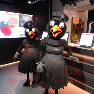 Black Hens mascot costume character dressed with a A-Line Skirt and Smartwatches