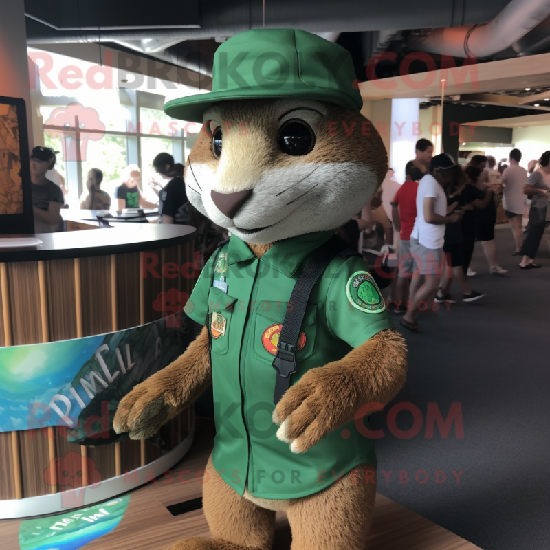 Green Mongoose mascot costume character dressed with a Rash Guard and Hats Green Mongoose mascot costume character dressed with a Rash Guard and Hats
