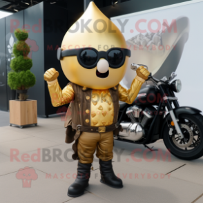 Gold Turnip mascot costume character dressed with a Biker Jacket and Earrings