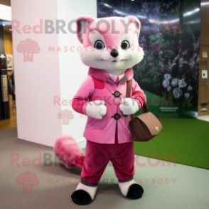 Pink Marten mascot costume character dressed with a Mini Skirt and Pocket squares