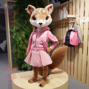 Pink Marten mascot costume character dressed with a Mini Skirt and Pocket squares