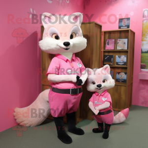 Pink Marten mascot costume character dressed with a Mini Skirt and Pocket squares