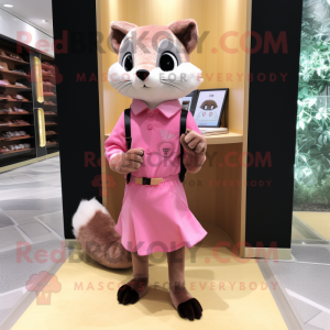 Pink Marten mascot costume character dressed with a Mini Skirt and Pocket squares