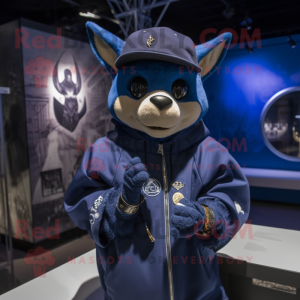 Navy Bat mascot costume character dressed with a Hoodie and Bracelet watches