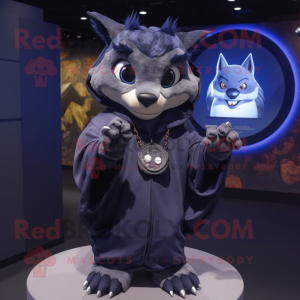 Navy Bat mascot costume character dressed with a Hoodie and Bracelet watches