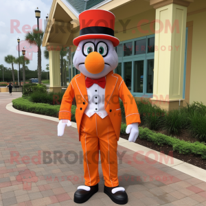 Orange Stilt Walker mascot costume character dressed with a Bermuda Shorts and Bow ties