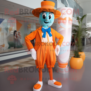 Orange Stilt Walker mascot costume character dressed with a Bermuda Shorts and Bow ties