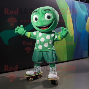 Green Skateboard mascot costume character dressed with a Playsuit and Bow ties