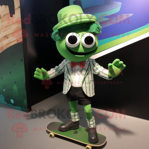 Green Skateboard mascot costume character dressed with a Playsuit and Bow ties