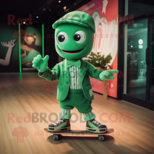 Green Skateboard mascot costume character dressed with a Playsuit and Bow ties