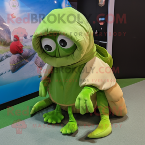 Lime Green Hermit Crab mascot costume character dressed with a Parka and Scarf clips