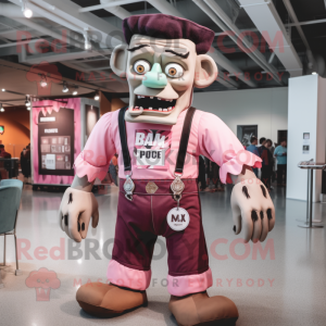 Pink Frankenstein mascot costume character dressed with a Button-Up Shirt and Belts