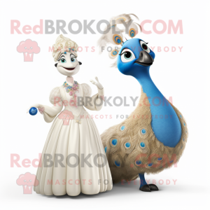 Cream Peacock maskot kostym...