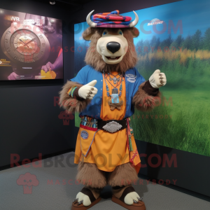 nan Buffalo mascot costume character dressed with a Baseball Tee and Bracelet watches