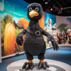 Black Dodo Bird mascot costume character dressed with a One-Piece Swimsuit and Mittens