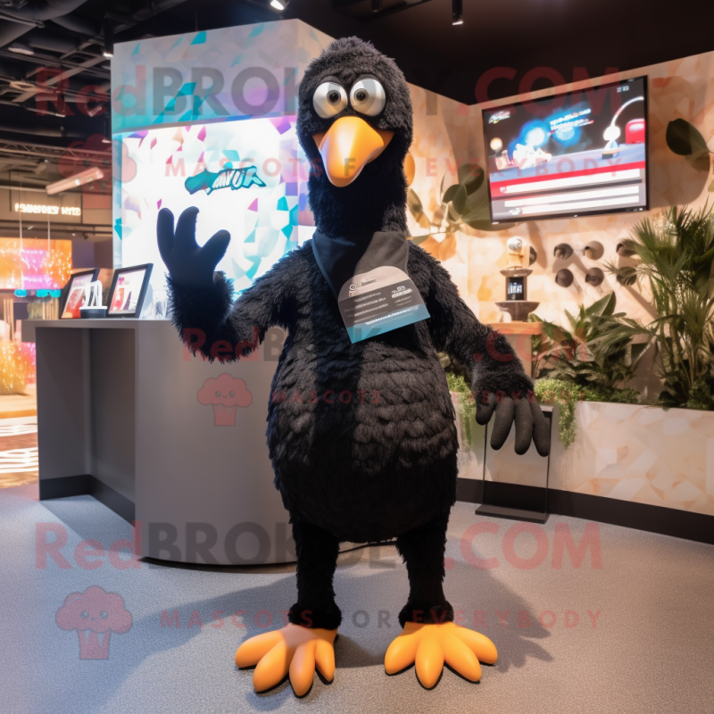 Black Dodo Bird mascot costume character dressed with a One-Piece Swimsuit and Mittens