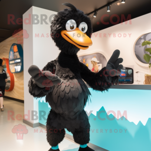 Black Dodo Bird mascot costume character dressed with a One-Piece Swimsuit and Mittens