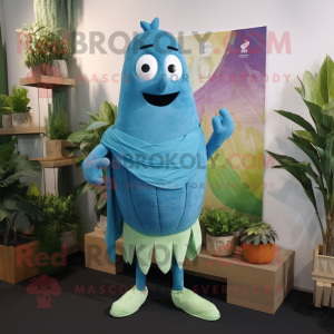 Cyan Beet mascot costume character dressed with a Board Shorts and Shawls