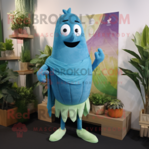 Cyan Beet mascot costume character dressed with a Board Shorts and Shawls