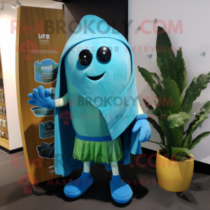Cyan Beet mascot costume character dressed with a Board Shorts and Shawls