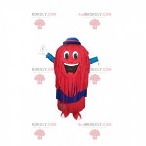 Mascotte pupazzo di neve rosso con frange e cappello blu -