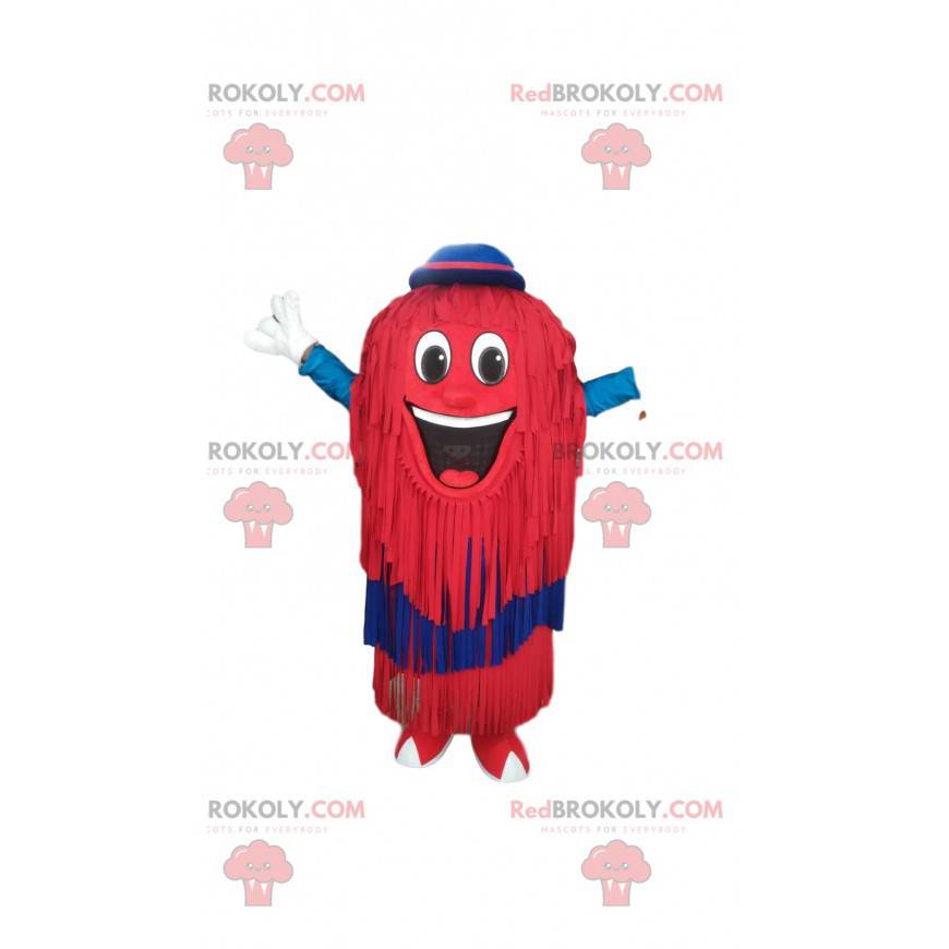 Red snowman mascot with fringes and a blue hat - Redbrokoly.com
