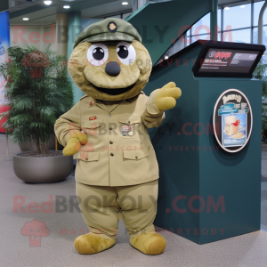 Olive Bagels mascot costume character dressed with a Cargo Pants and Lapel pins