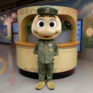 Olive Bagels mascot costume character dressed with a Cargo Pants and Lapel pins