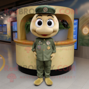 Olive Bagels mascot costume character dressed with a Cargo Pants and Lapel pins