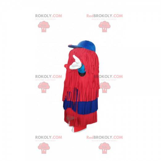 Mascotte pupazzo di neve rosso con frange e cappello blu -