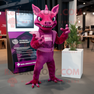 Magenta Chupacabra mascot costume character dressed with a Mini Dress and Pocket squares