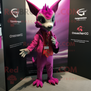 Magenta Chupacabra mascot costume character dressed with a Mini Dress and Pocket squares