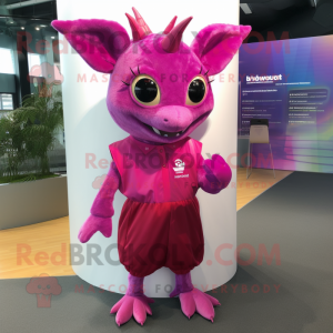 Magenta Chupacabra mascot costume character dressed with a Mini Dress and Pocket squares