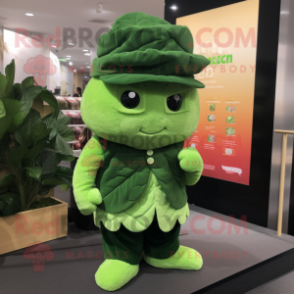 Green Cabbage Leaf mascot costume character dressed with a Waistcoat and Beanies